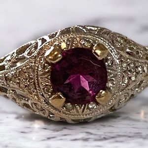 Estate 18K 750 White Gold Filigree 1 CTW Ruby and Diamond Ring GORGEOUS!